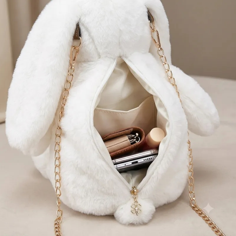 Custom Photo Bunny Convertible Bag - Versatile Plush Rabbit Backpack & Crossbody purse with Personalized Ear Prints, Unique Gift for Her, Kids & Pet Lovers