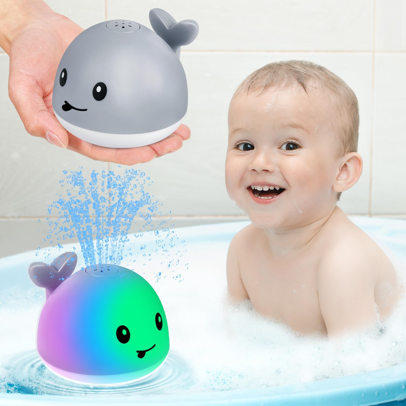 Bath Toys for Kids, Baby Bath Toys, Pool Water Toys for Toddlers, Babies Boy Girl Gifts, Light Up Whale Bath Toy Sprinkler, Birthday Bathtub Fountain Toy