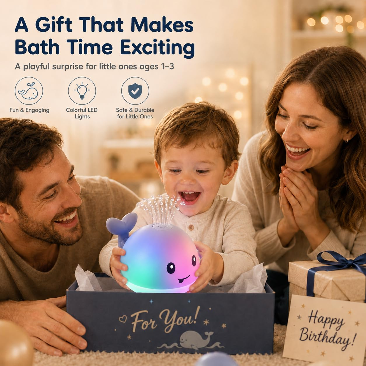Bath Toys for Kids, Baby Bath Toys, Pool Water Toys for Toddlers, Babies Boy Girl Gifts, Light Up Whale Bath Toy Sprinkler, Birthday Bathtub Fountain Toy