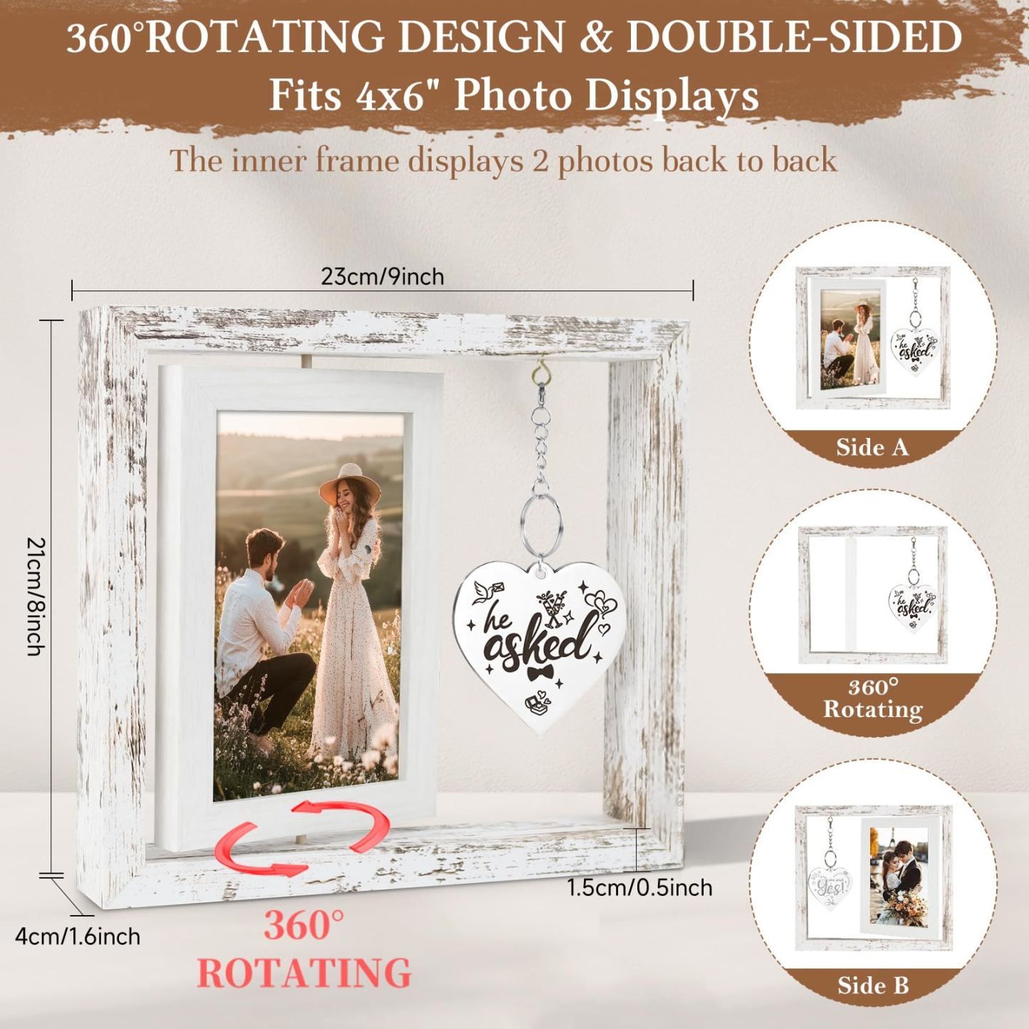 Wedding Gifts for Couples 2026, Engagement Gifts for Couples, Personalized Mr and Mrs Wedding Gift for Newlyweds, Bridal Shower Gift for Bride to Be, Rotating Floating Wedding Picture Frame