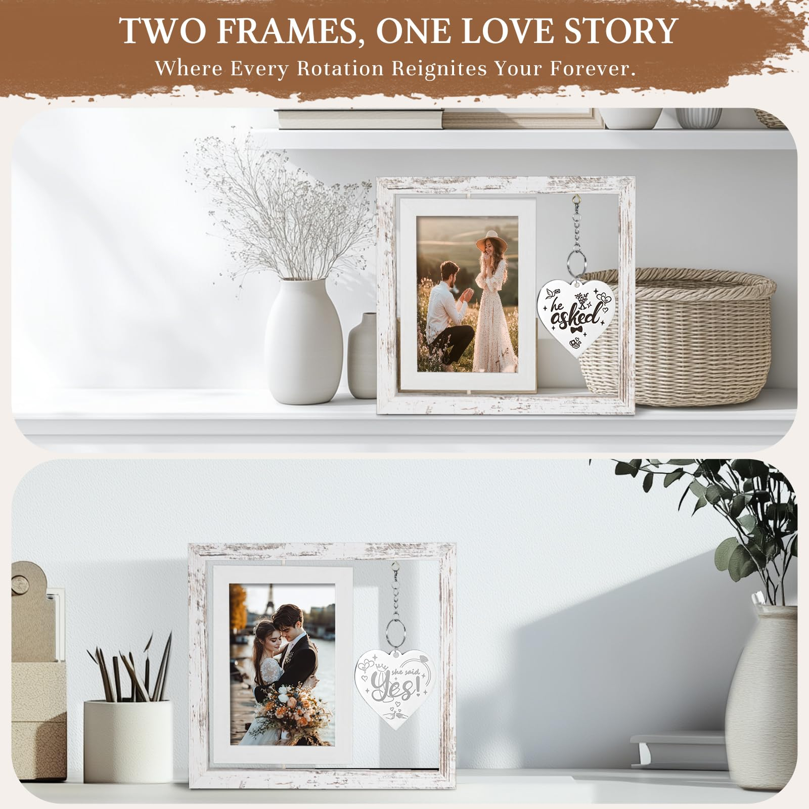 Wedding Gifts for Couples 2026, Engagement Gifts for Couples, Personalized Mr and Mrs Wedding Gift for Newlyweds, Bridal Shower Gift for Bride to Be, Rotating Floating Wedding Picture Frame