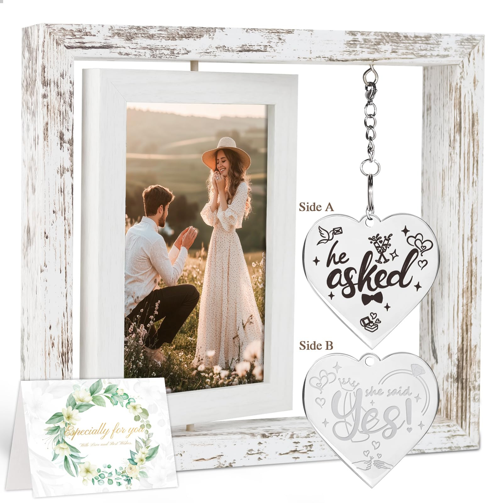 Wedding Gifts for Couples 2026, Engagement Gifts for Couples, Personalized Mr and Mrs Wedding Gift for Newlyweds, Bridal Shower Gift for Bride to Be, Rotating Floating Wedding Picture Frame
