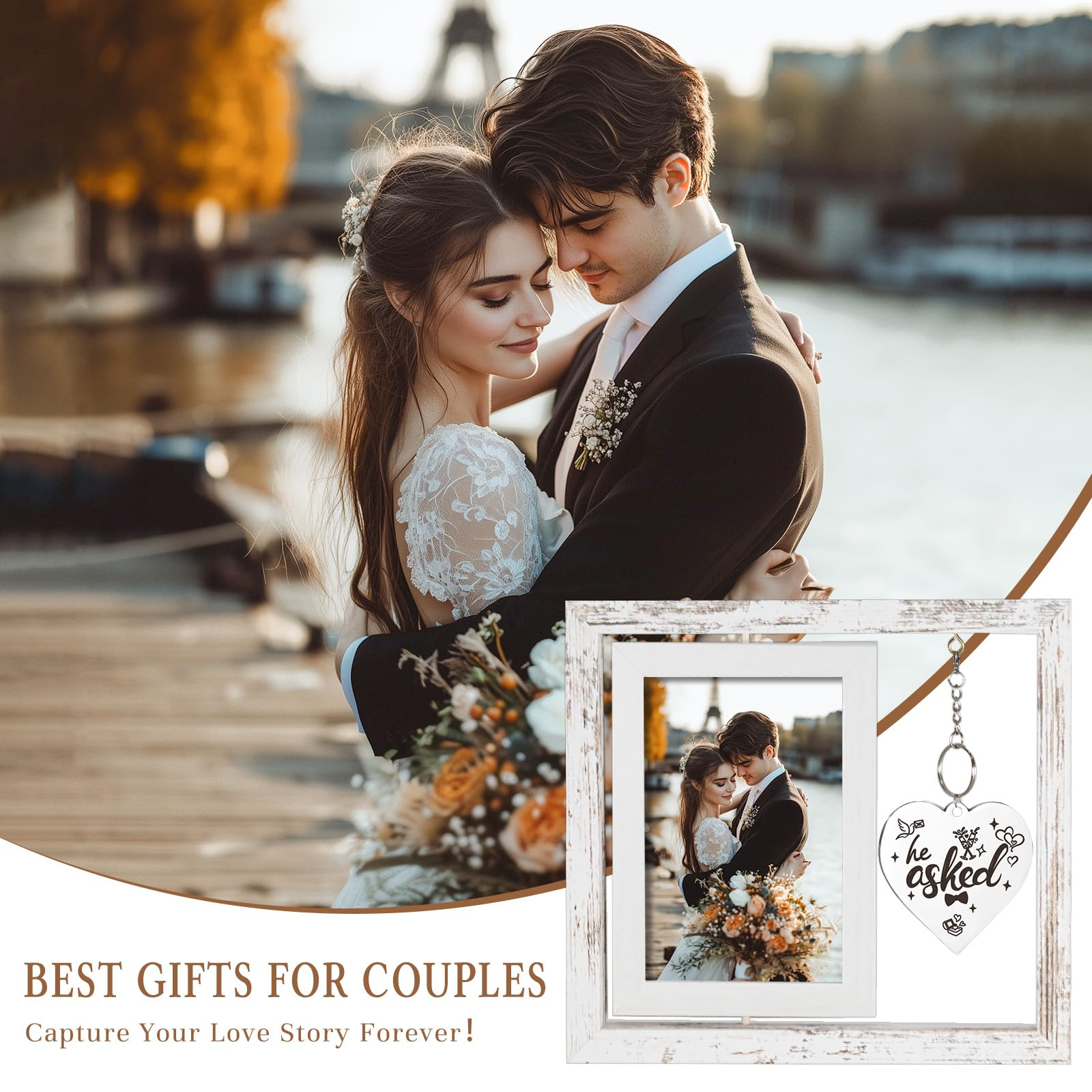 Wedding Gifts for Couples 2026, Engagement Gifts for Couples, Personalized Mr and Mrs Wedding Gift for Newlyweds, Bridal Shower Gift for Bride to Be, Rotating Floating Wedding Picture Frame