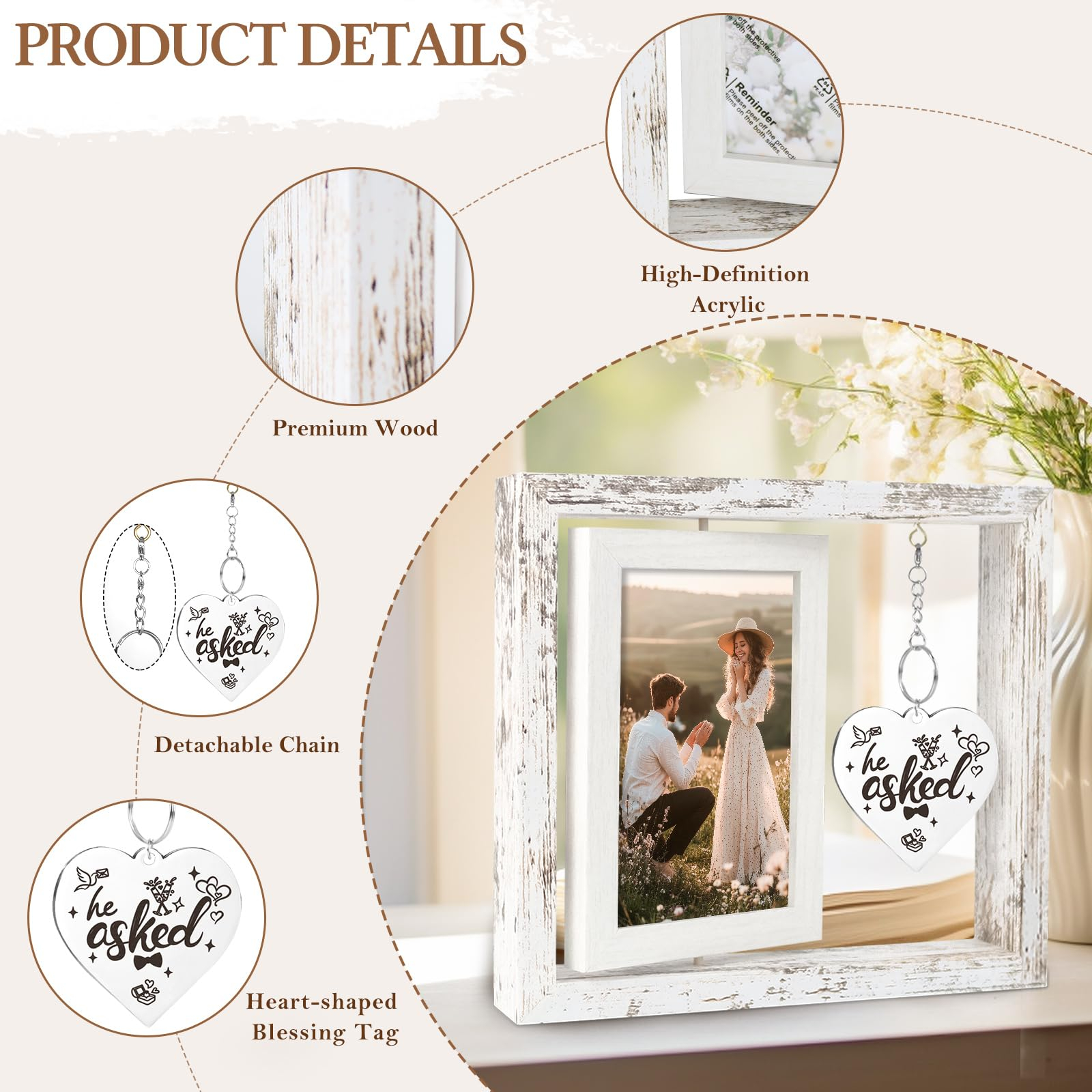 Wedding Gifts for Couples 2026, Engagement Gifts for Couples, Personalized Mr and Mrs Wedding Gift for Newlyweds, Bridal Shower Gift for Bride to Be, Rotating Floating Wedding Picture Frame