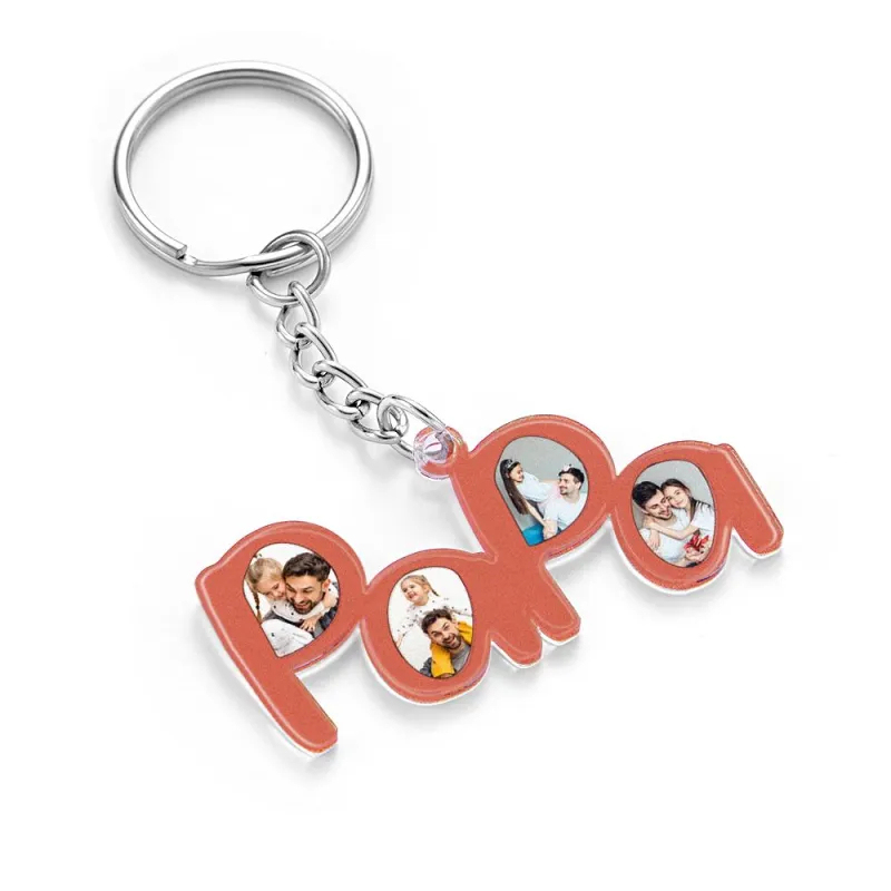 Personalized Papa Photo Keychain Fathers Day Gift for New Dad Four Photos Keychain Personalized Gift