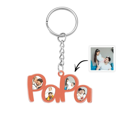 Personalized Papa Photo Keychain Fathers Day Gift for New Dad Four Photos Keychain Personalized Gift