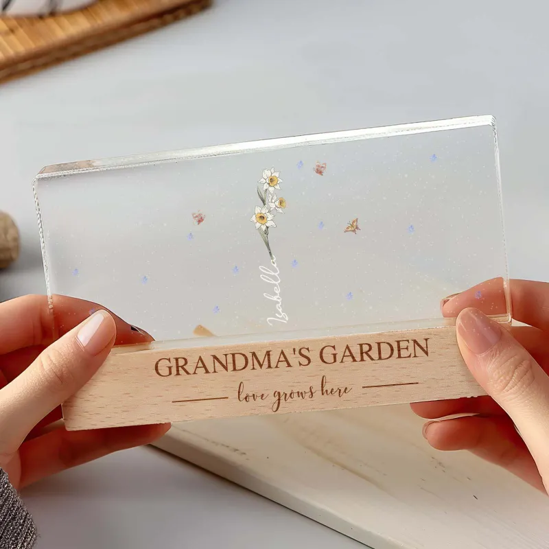 Grandma's Garden Birth Month Flowers Personalized Acrylic Block LED Night Light, A Heartfelt Gift for Grandma’s Birthday, Mother’s Day, or Just Because