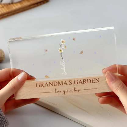 Grandma's Garden Birth Month Flowers Personalized Acrylic Block LED Night Light, A Heartfelt Gift for Grandma’s Birthday, Mother’s Day, or Just Because