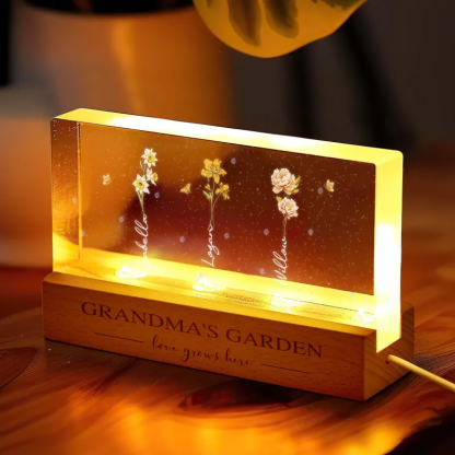 Grandma's Garden Birth Month Flowers Personalized Acrylic Block LED Night Light, A Heartfelt Gift for Grandma’s Birthday, Mother’s Day, or Just Because