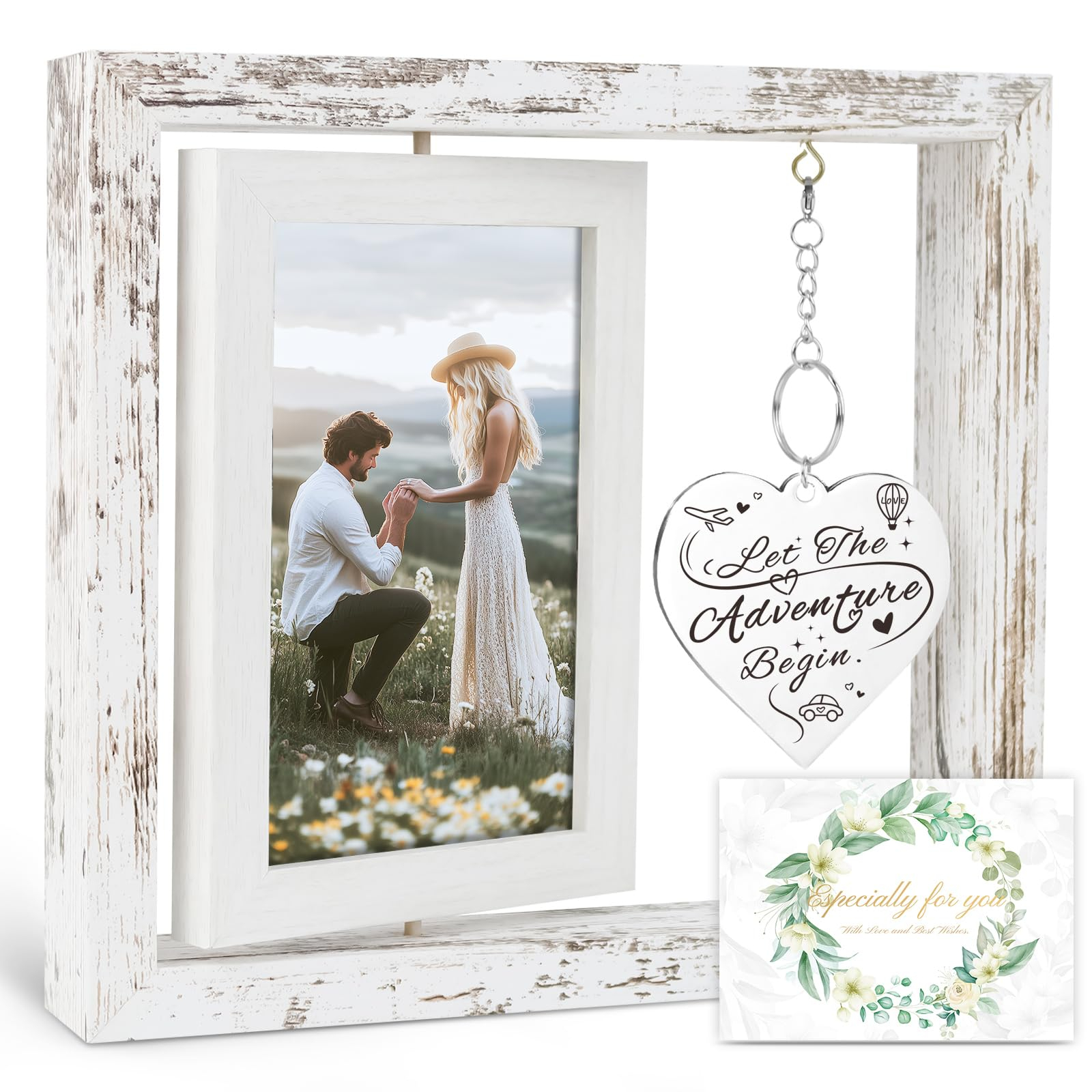 Wedding Gifts for Couples 2026, Engagement Gifts for Couples, Personalized Mr and Mrs Wedding Gift for Newlyweds, Bridal Shower Gift for Bride to Be, Rotating Floating Wedding Picture Frame