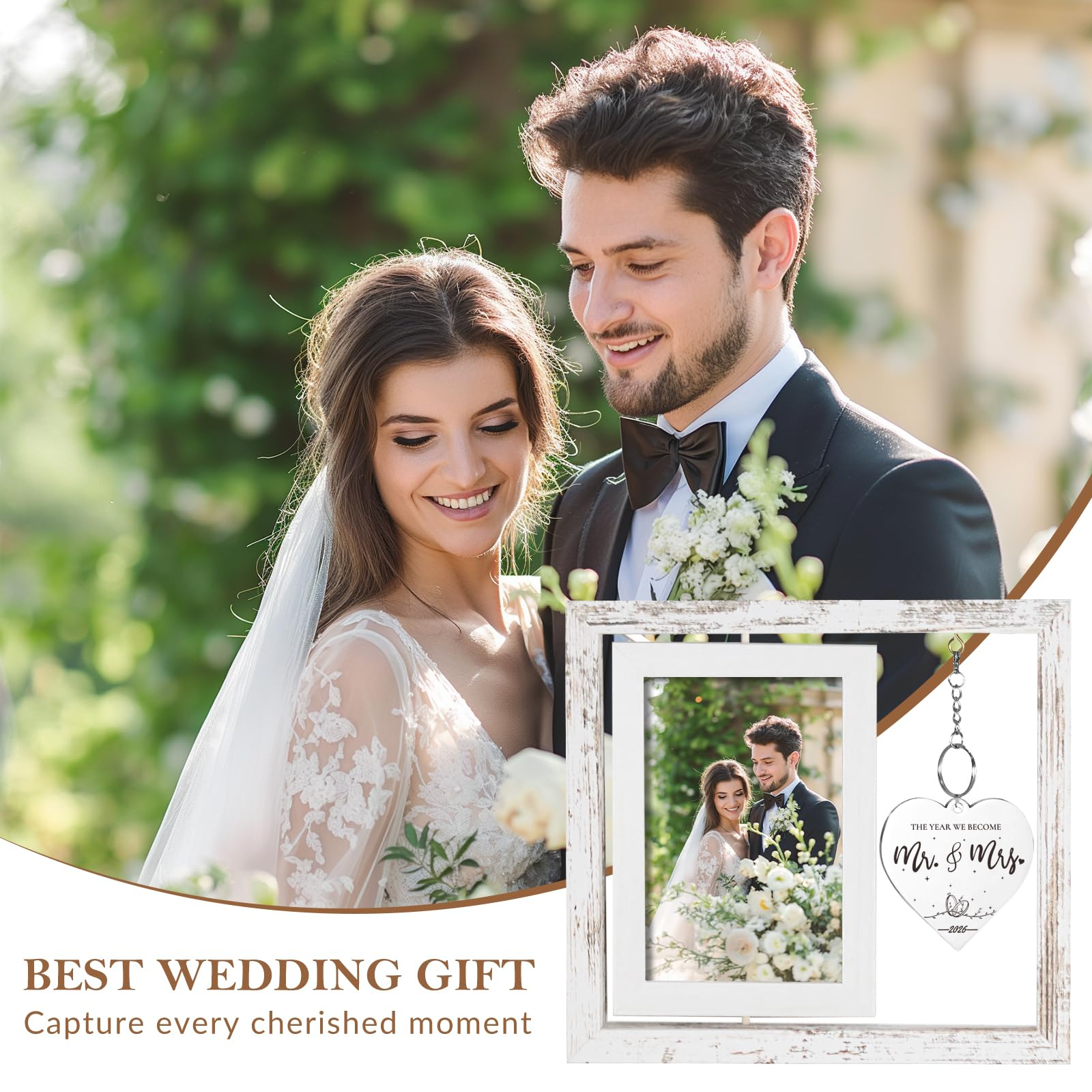 Wedding Gifts for Couples 2026, Engagement Gifts for Couples, Personalized Mr and Mrs Wedding Gift for Newlyweds, Bridal Shower Gift for Bride to Be, Rotating Floating Wedding Picture Frame