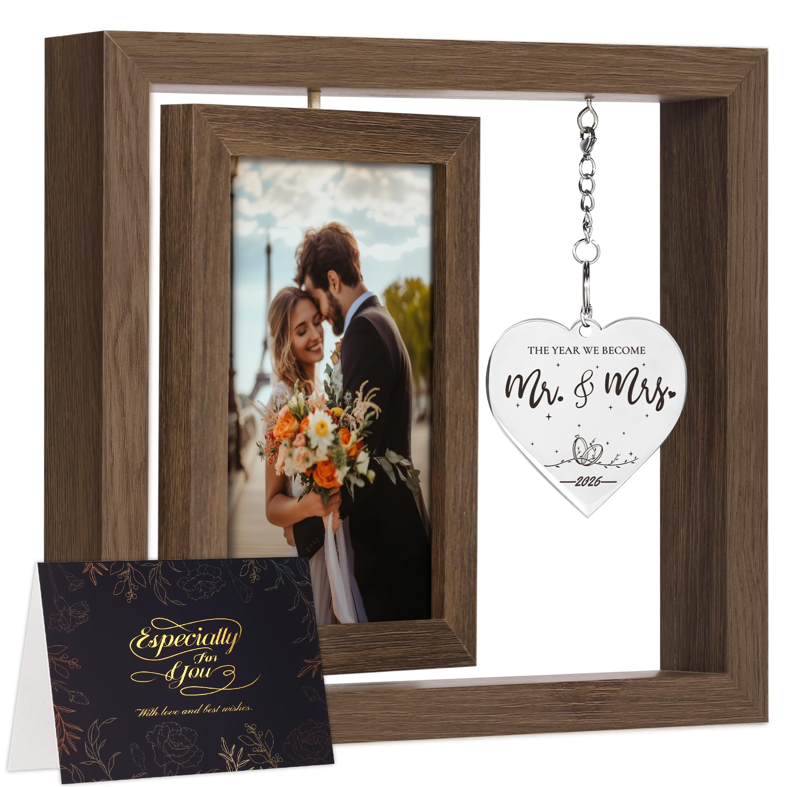 Wedding Gifts for Couples 2026, Engagement Gifts for Couples, Personalized Mr and Mrs Wedding Gift for Newlyweds, Bridal Shower Gift for Bride to Be, Rotating Floating Wedding Picture Frame