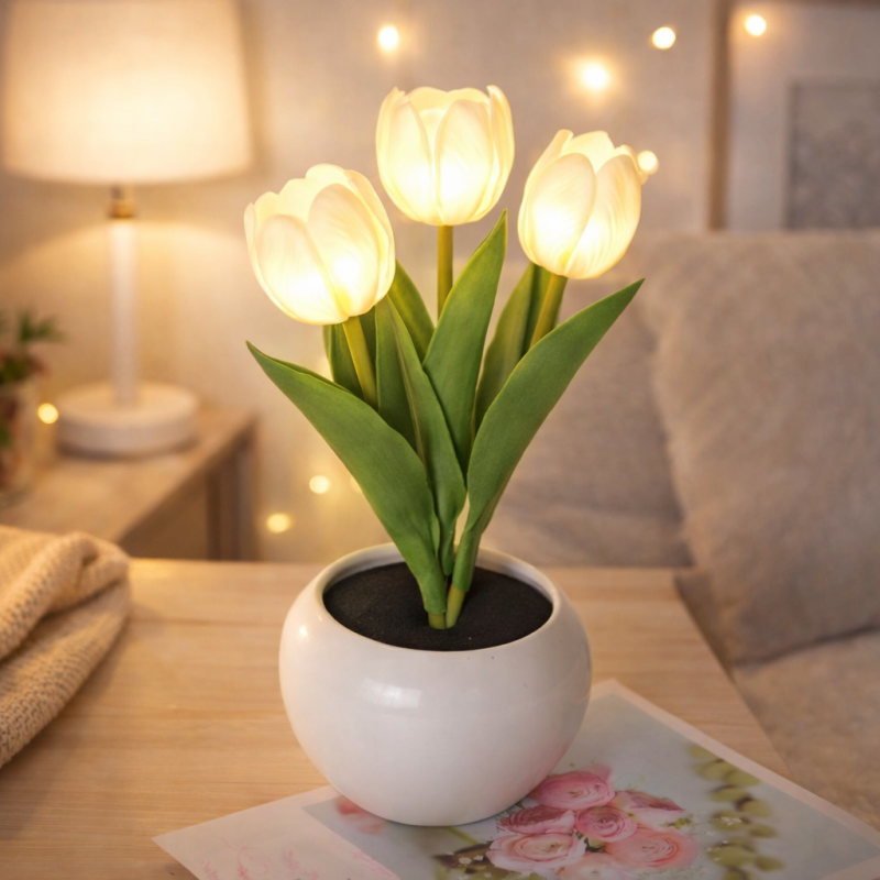 LED Tulip Night Light Dimmable Plug-in Romantic Flower Lamp Artificial Bloom Mother’s Day Gift