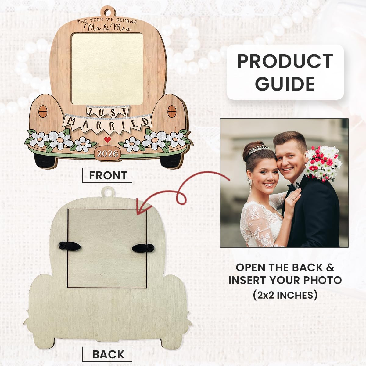 Personalized Wedding Gifts for Couples 2026 - Engagement Gift for Him Her, Bridal Shower Gift for Bride, Newly Wed Gifts for Mr and Mrs Couple, Custom Wooden Ornaments with Picture