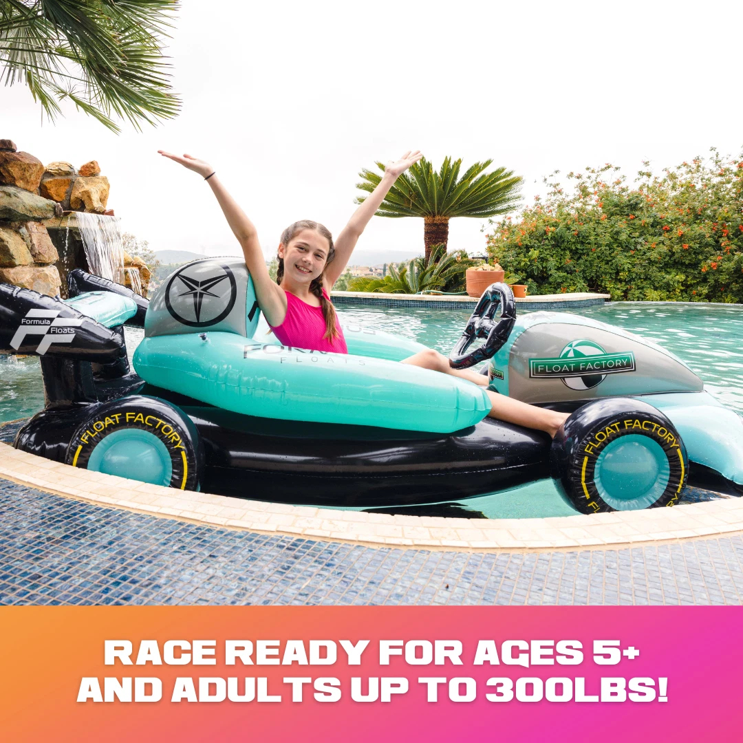 Formula Float | Race Car Winter Sled & Pool Float for Adults, Kids & Family | Giant Inflatable Toy Floatie | Summer & Winter Accessory | Durable & Heavy Duty Lounger