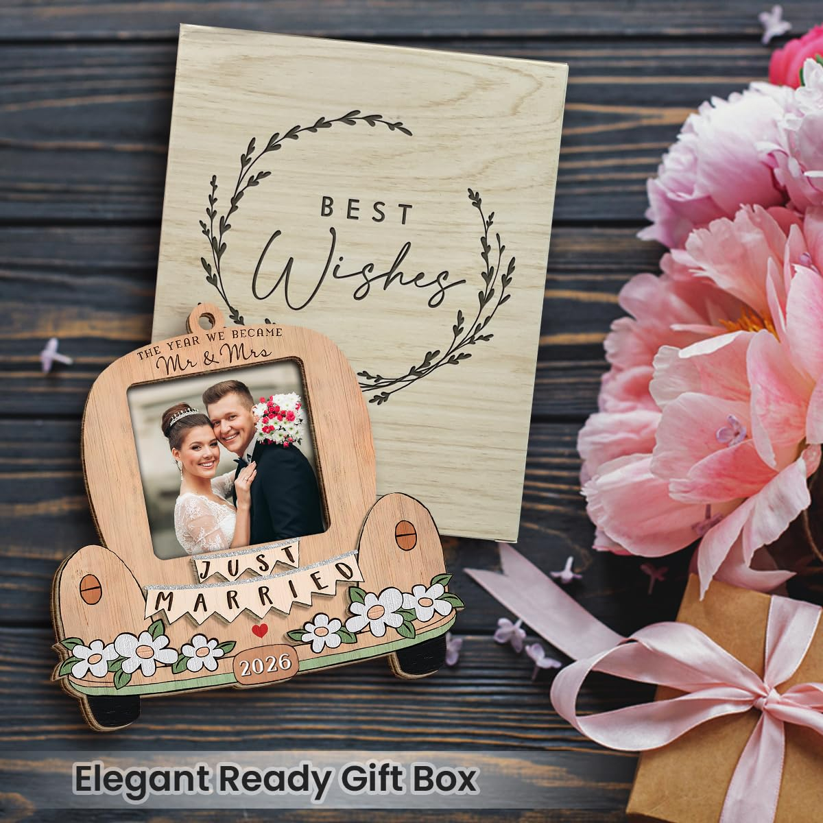 Personalized Wedding Gifts for Couples 2026 - Engagement Gift for Him Her, Bridal Shower Gift for Bride, Newly Wed Gifts for Mr and Mrs Couple, Custom Wooden Ornaments with Picture