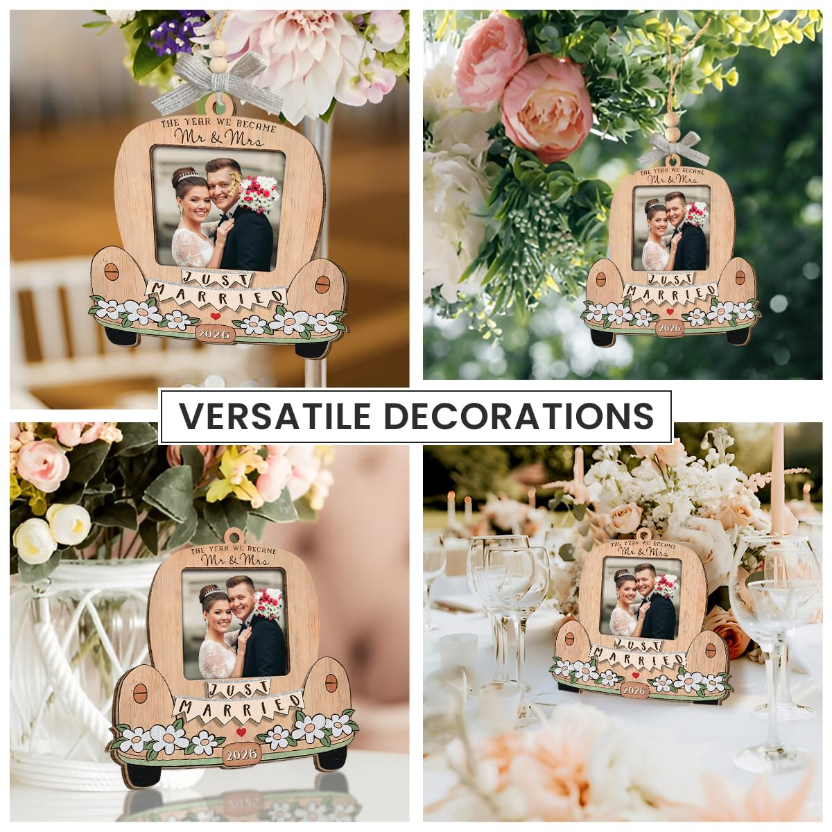 Personalized Wedding Gifts for Couples 2026 - Engagement Gift for Him Her, Bridal Shower Gift for Bride, Newly Wed Gifts for Mr and Mrs Couple, Custom Wooden Ornaments with Picture