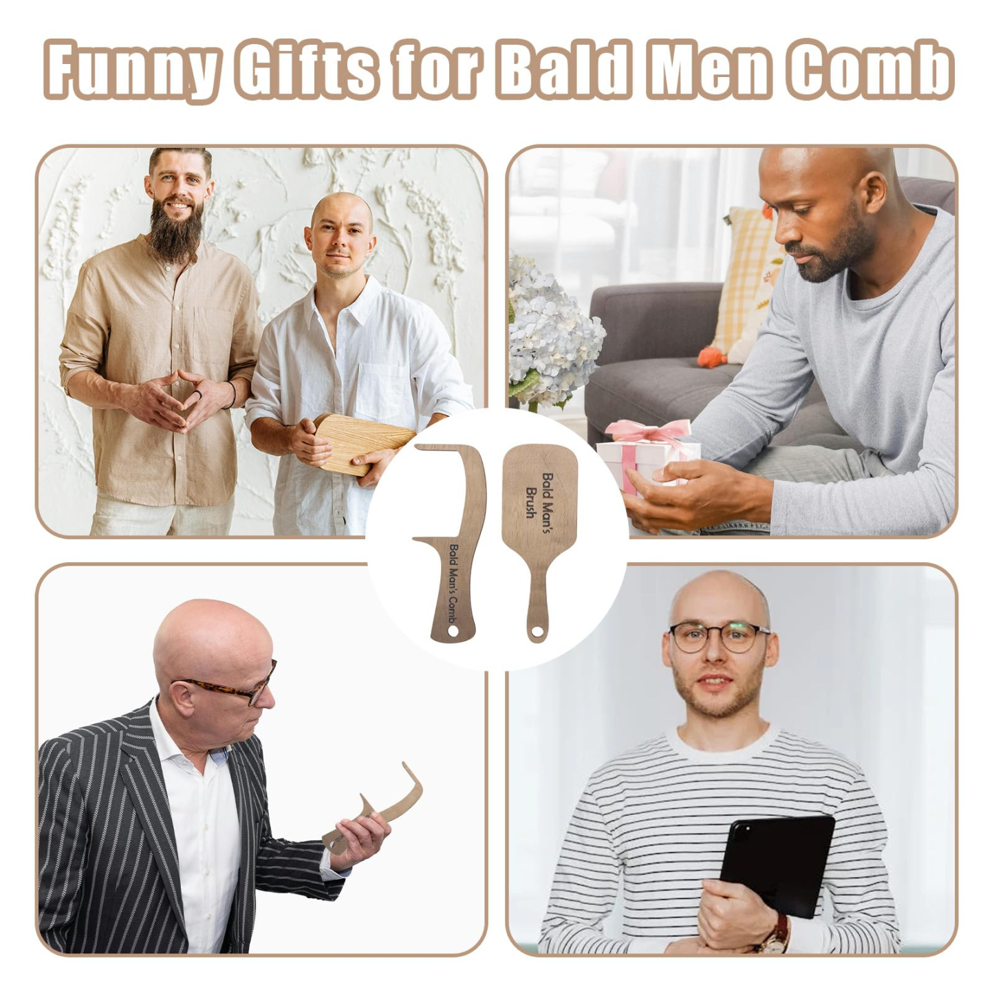Bald Man's Comb, Bald Man Joke Hairbrush Bald Mans Comb and Brush Hairless Combing Funny Bald Man Wooden Grooming Tool Gag Gift for Bald Man Father Dad-Pawsmeowz