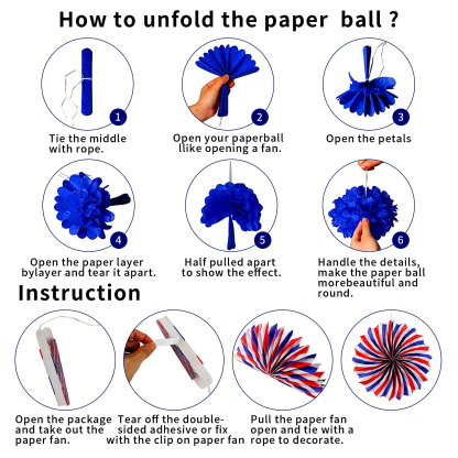 26Pcs Patriotic Decorations 4th of July Decorations LOVE USA Banner Red White Blue Paper Fans Star Streamer Pom Poms Hanging Swirls for Veterans Labor Presidents Flag Memorial Day