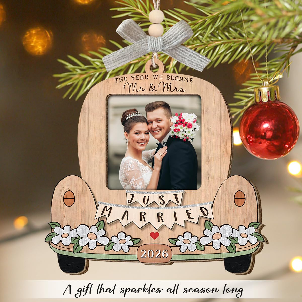 Personalized Wedding Gifts for Couples 2026 - Engagement Gift for Him Her, Bridal Shower Gift for Bride, Newly Wed Gifts for Mr and Mrs Couple, Custom Wooden Ornaments with Picture
