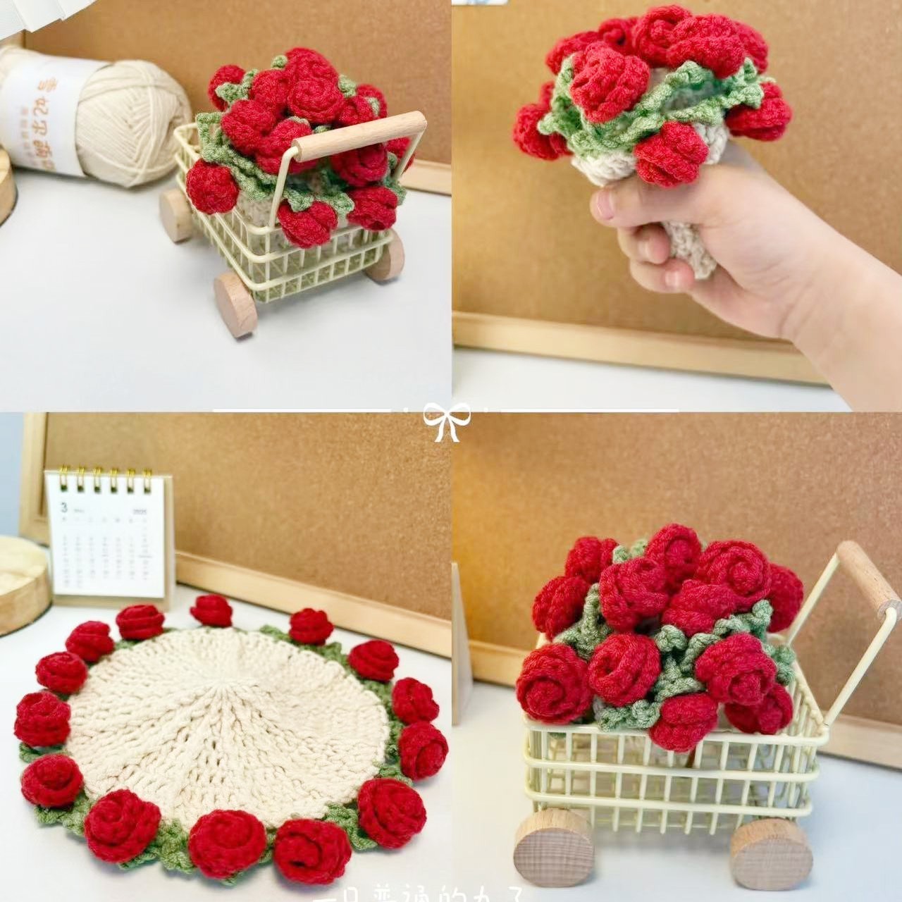 Handmade Crochet Rose Bouquet Coaster Set Transformable Floral Coaster & Home Decor Unique Eco-Friendly Gift