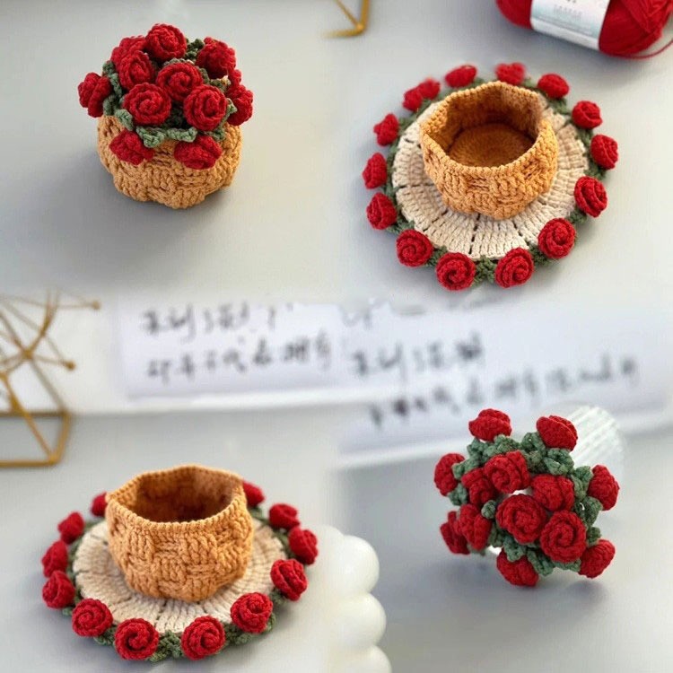 Handmade Crochet Rose Bouquet Coaster Set Transformable Floral Coaster & Home Decor Unique Eco-Friendly Gift