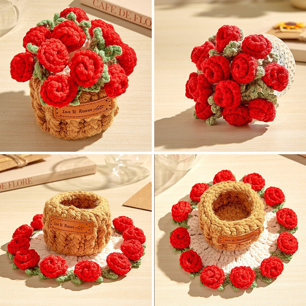 Handmade Crochet Rose Bouquet Coaster Set Transformable Floral Coaster & Home Decor Unique Eco-Friendly Gift