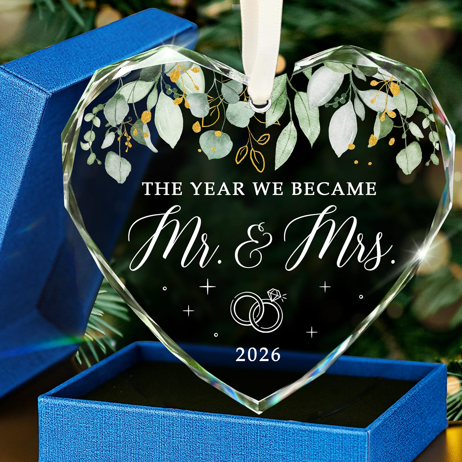 Wedding Gifts for Couples 2026 - Bridal Shower Gifts, Bride Gift | Mr and Mrs Gift for Newlywed, Future Mr Mrs - Just Married Party Decoration Christmas Glass Ornament - Wedding Registry Ideas