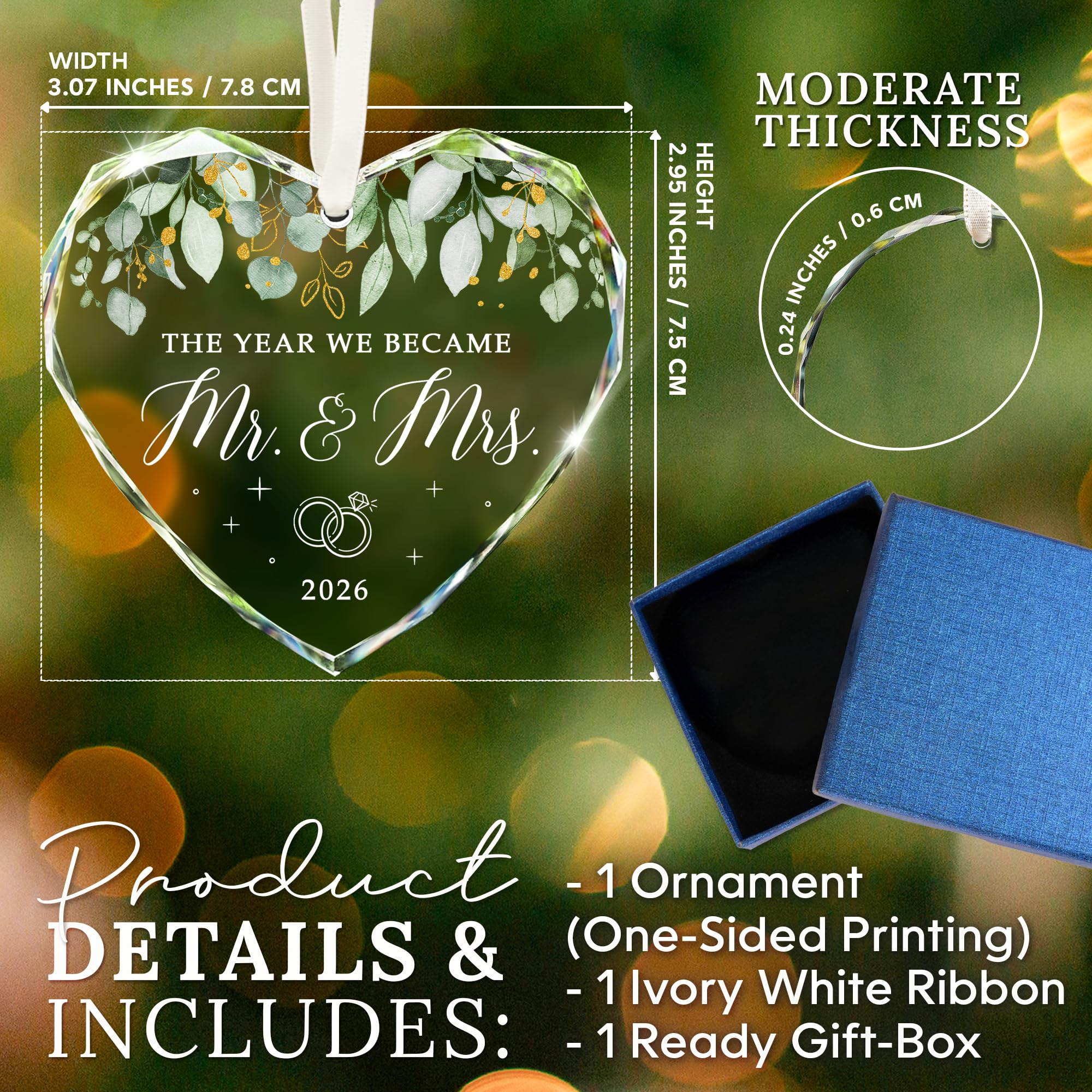 Wedding Gifts for Couples 2026 - Bridal Shower Gifts, Bride Gift | Mr and Mrs Gift for Newlywed, Future Mr Mrs - Just Married Party Decoration Christmas Glass Ornament - Wedding Registry Ideas