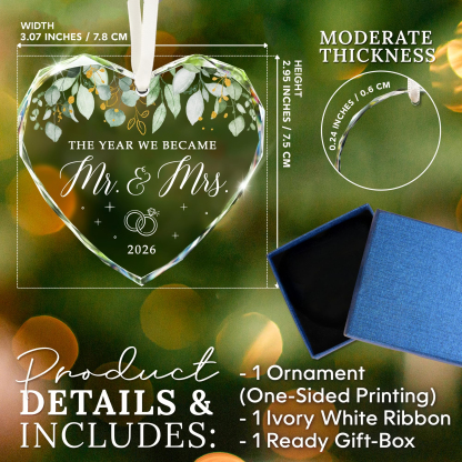 Wedding Gifts for Couples 2026 - Bridal Shower Gifts, Bride Gift | Mr and Mrs Gift for Newlywed, Future Mr Mrs - Just Married Party Decoration Christmas Glass Ornament - Wedding Registry Ideas