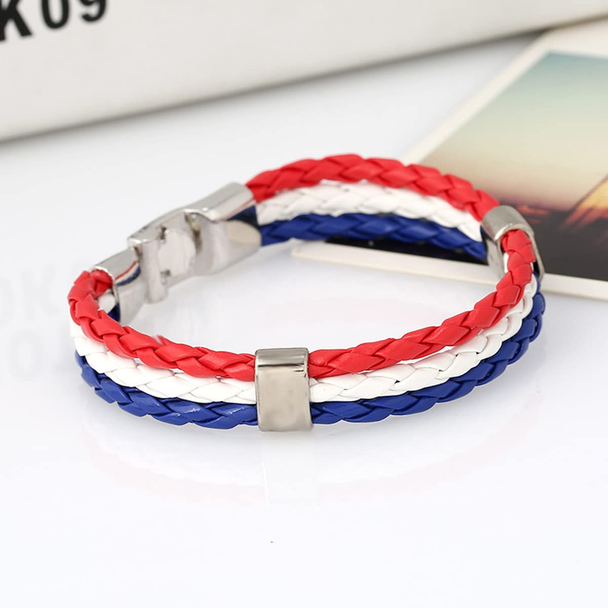 Flag Leather Bracelet Multicolor National Flag PU Leather Bracelet Wrap Bangle with Alloy Clasp for Women Men Wristband Jewelry