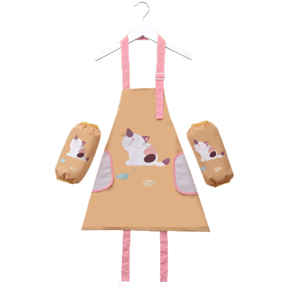 Children's Painting Apron 5-8 Years Sleeveless Apron with Sleeves Children's Painting Blouse Waterproof Cat Paint