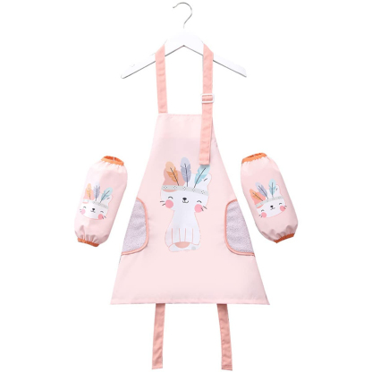 Truskc-Children's Painting Apron 2-11 Years Sleeveless Apron with Sleeves Children's Painting Blouse Waterproof Animal Print