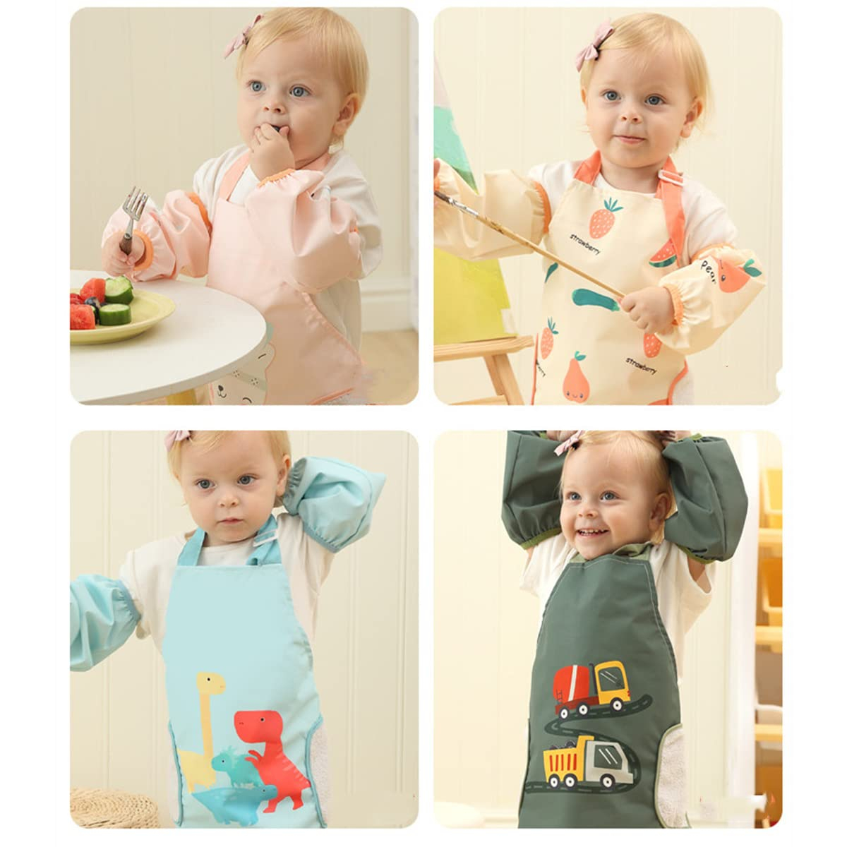 Truskc-Children's Painting Apron 2-11 Years Sleeveless Apron with Sleeves Children's Painting Blouse Waterproof Animal Print