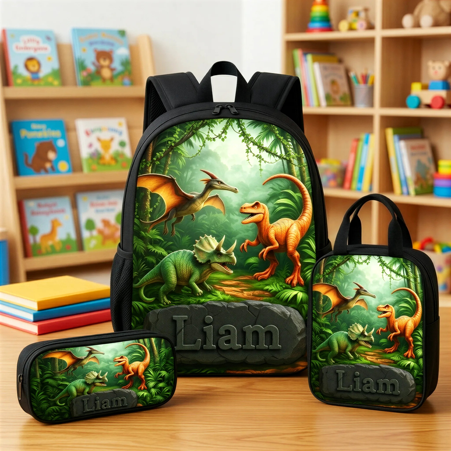 Personalized Kids Dinosaur Backpack Custom Dinosaur Schoolbag For Children