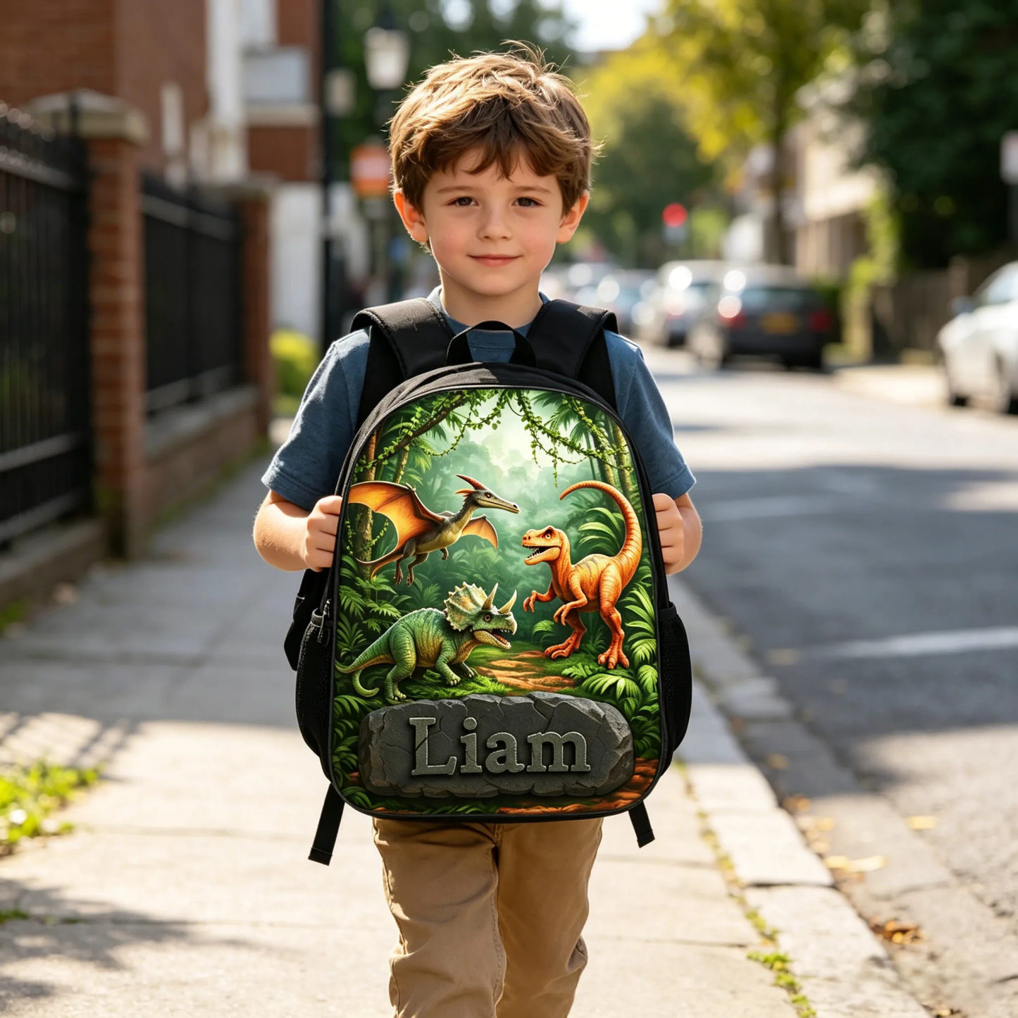 Personalized Kids Dinosaur Backpack Custom Dinosaur Schoolbag For Children