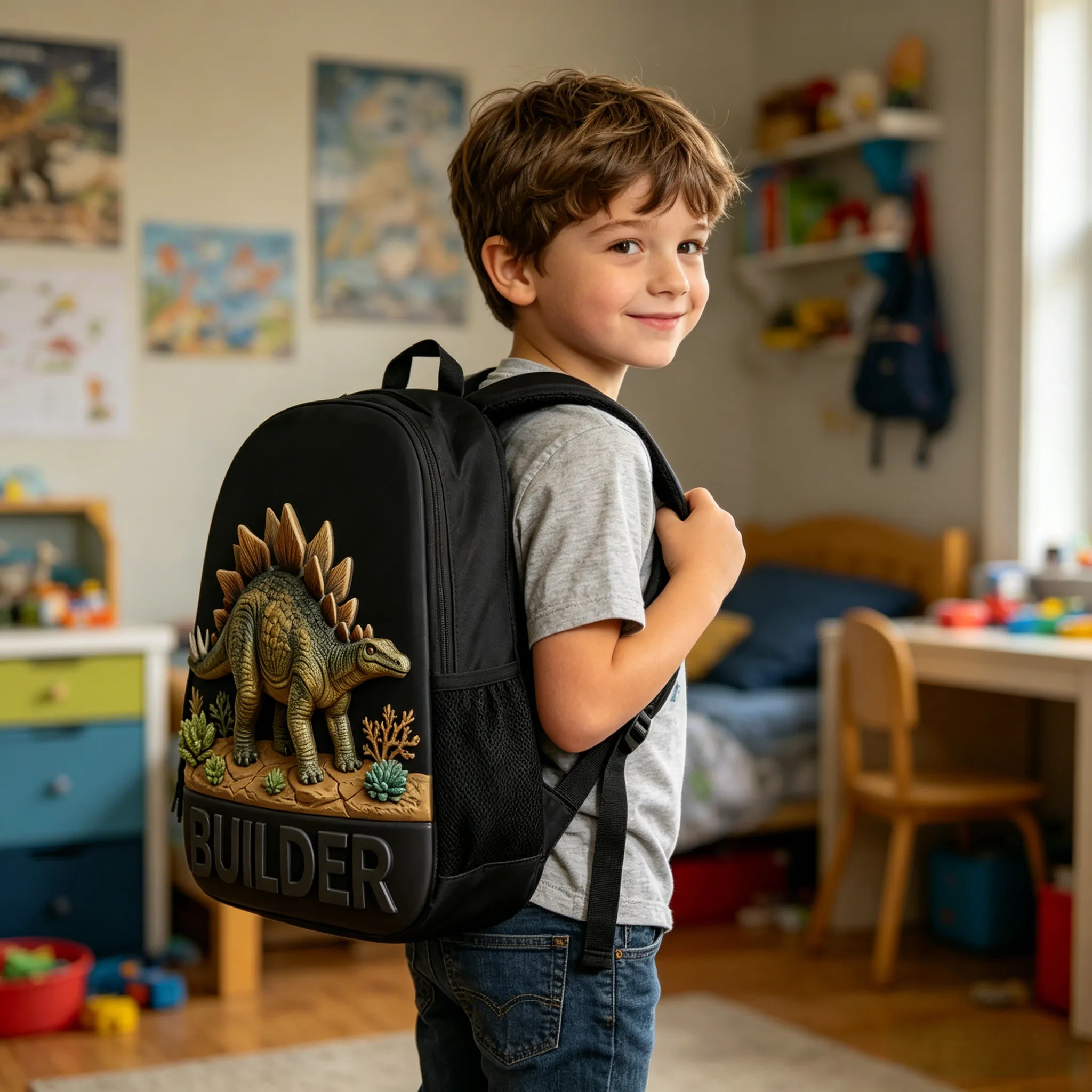 Personalized Kids Dinosaur Backpack Custom Dinosaur Schoolbag For Children