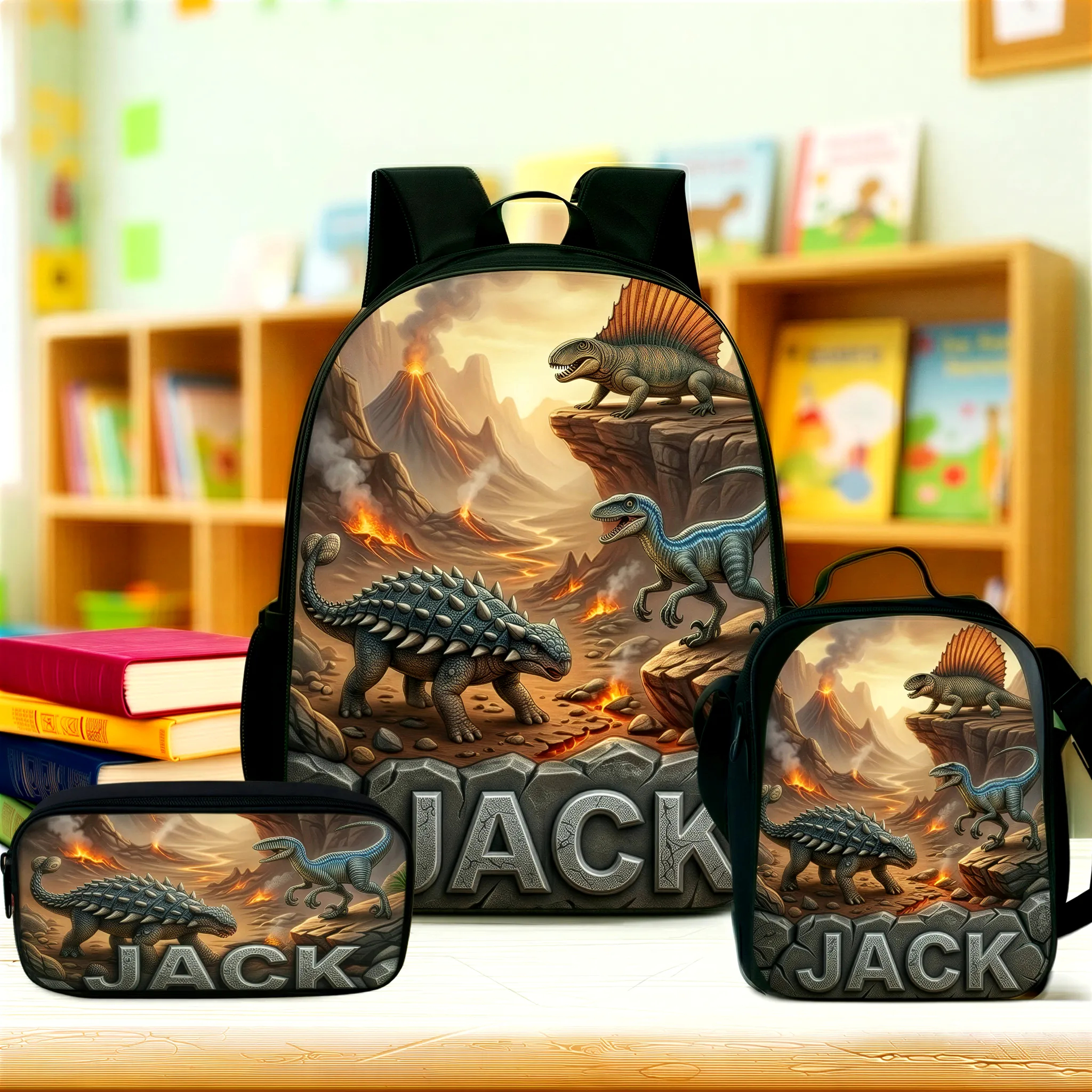 Personalized Kids Dinosaur Backpack Custom Dinosaur Schoolbag For Children
