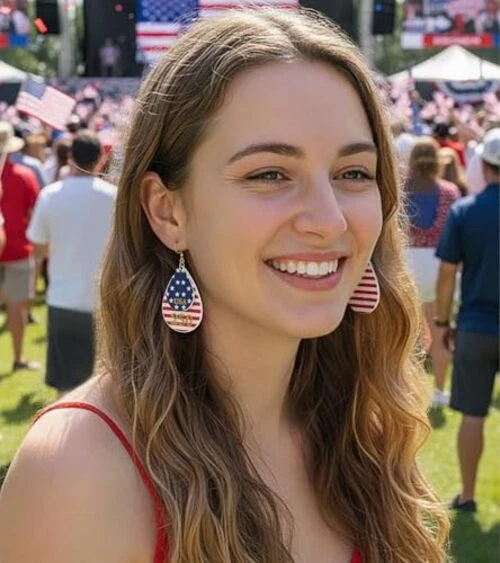 American Flag Patriotic Earrings for Women, 250th Anniversary Teardrop Gold