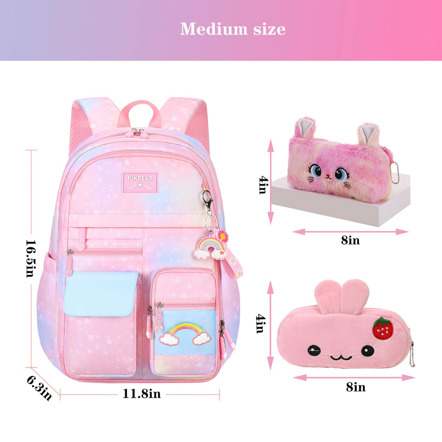 Backpack For Girls Kids,Cute Student School Backpack With Pen Bag, Aesthetic Starry Rainbow Laptop Travel Bag