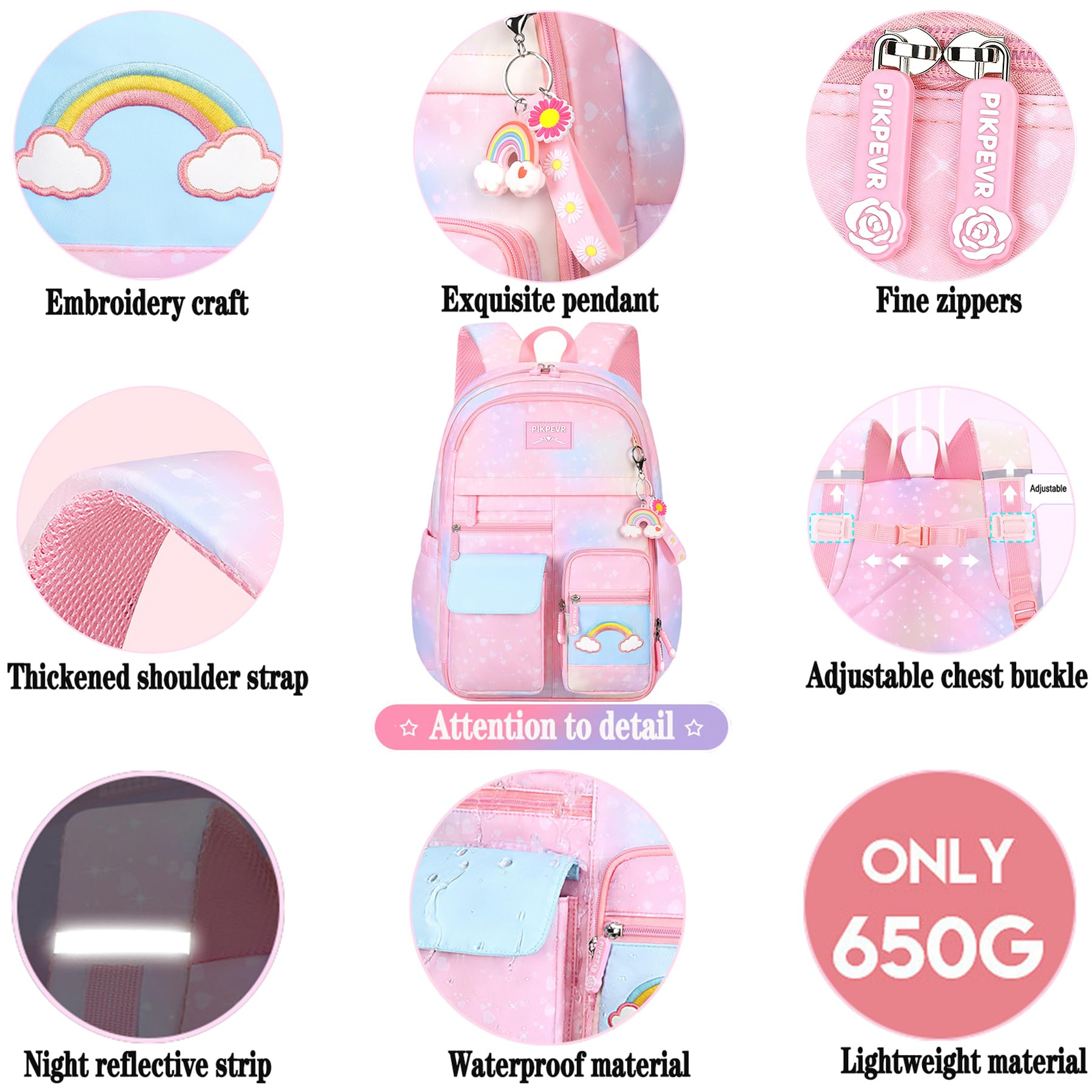 Backpack For Girls Kids,Cute Student School Backpack With Pen Bag, Aesthetic Starry Rainbow Laptop Travel Bag