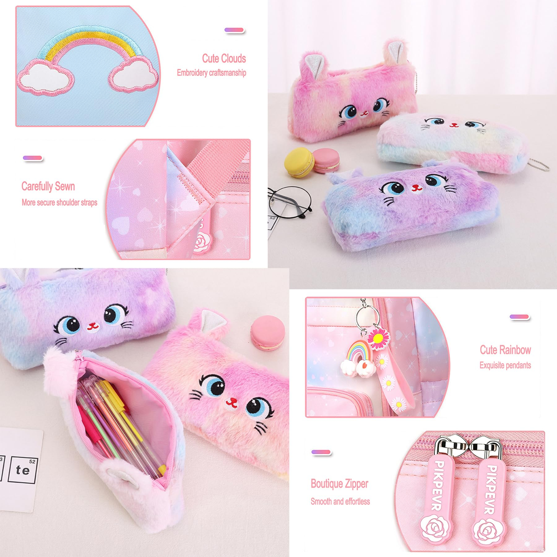 Backpack For Girls Kids,Cute Student School Backpack With Pen Bag, Aesthetic Starry Rainbow Laptop Travel Bag