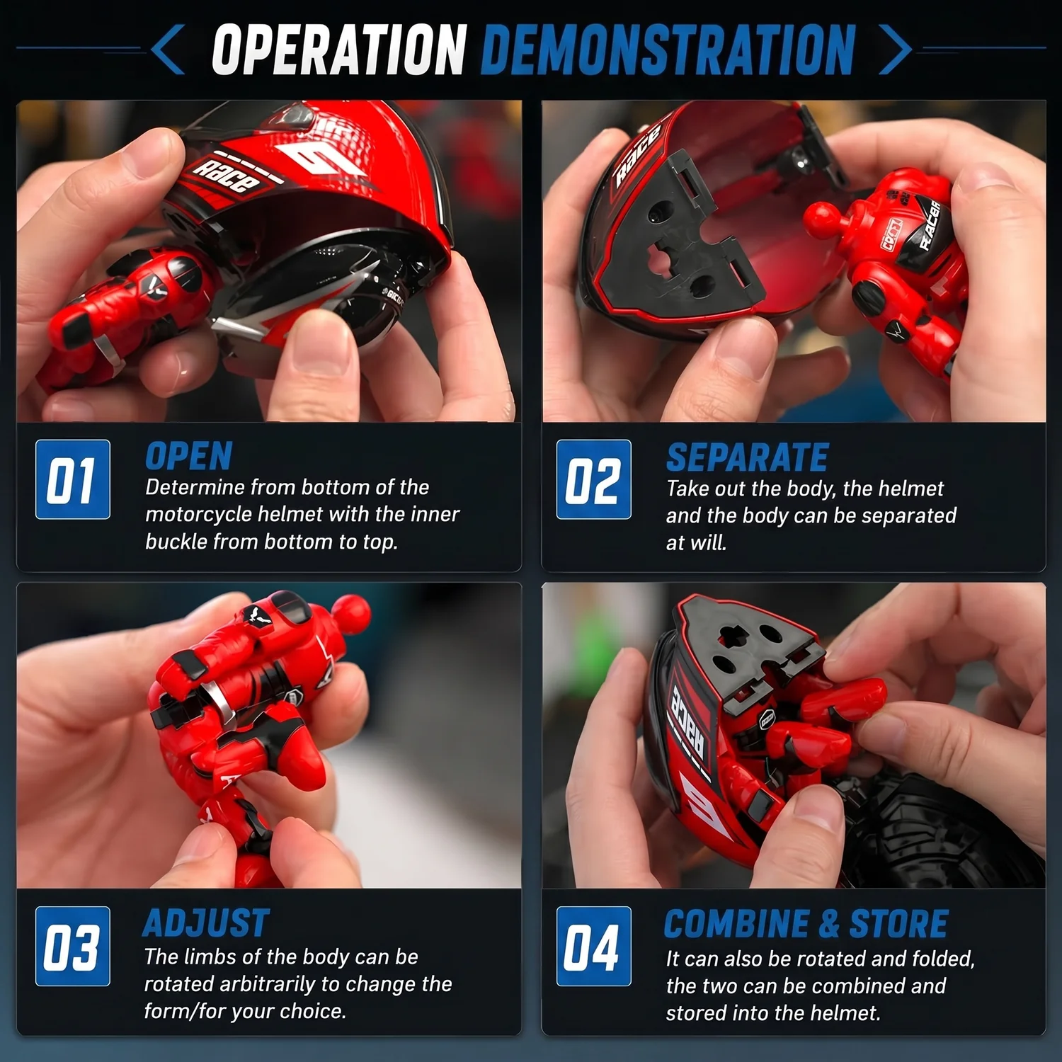 Transforming Motorcycle Doll Q Version Collectible Rider Toy With Movable Joints Standing Poseable Mini Motorbike Figurine For Kids & Collectors
