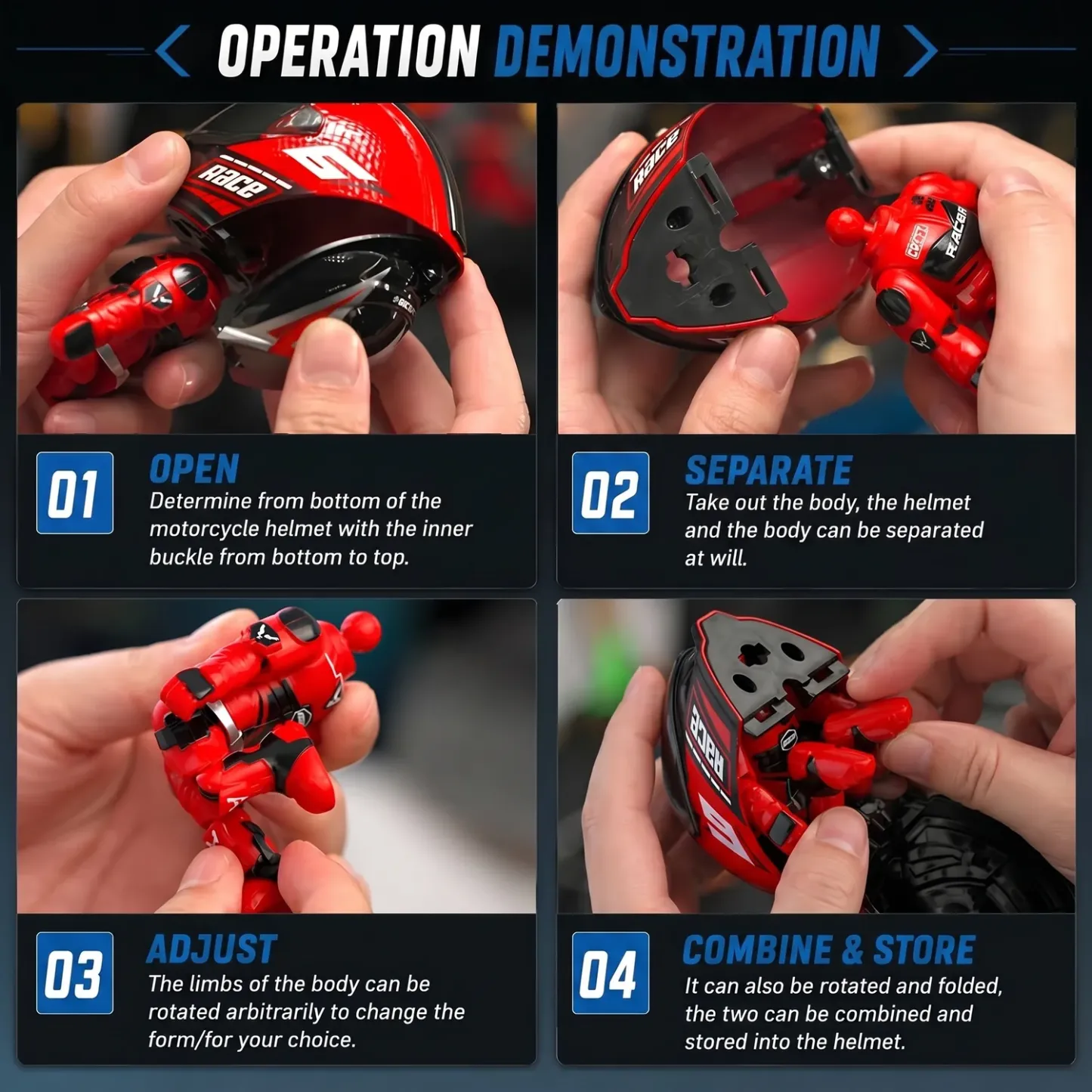 Transforming Motorcycle Doll Q Version Collectible Rider Toy With Movable Joints Standing Poseable Mini Motorbike Figurine For Kids & Collectors
