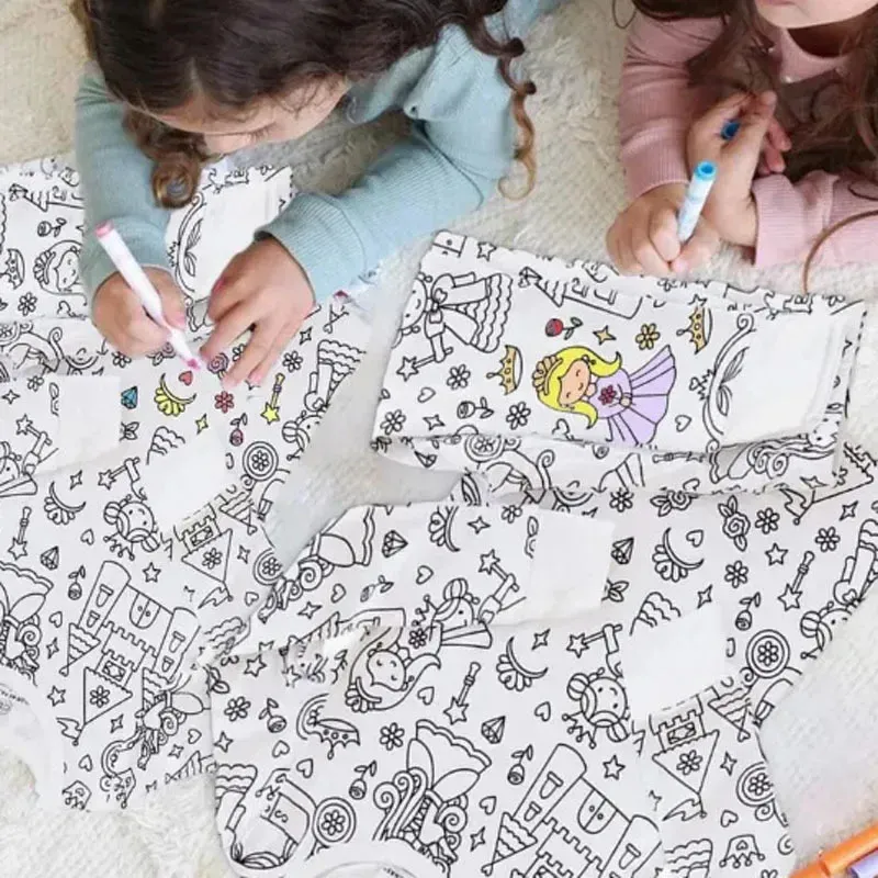 Kids Pajamas Set Coloring DIY Sleepwear Nightwear Boys Girls Cotton Shirt Pants