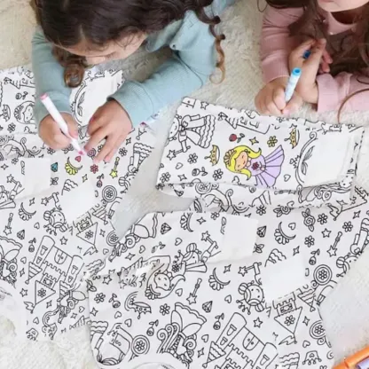 Kids Pajamas Set Coloring DIY Sleepwear Nightwear Boys Girls Cotton Shirt Pants