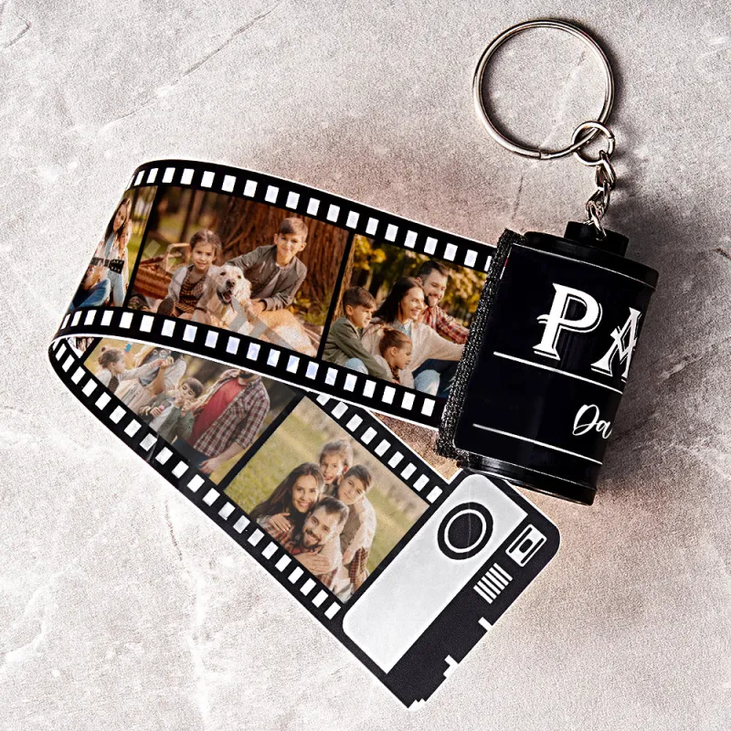 Custom Photo Film Roll Keychain Engravable Shell Camera Keychain Father's Day Gift