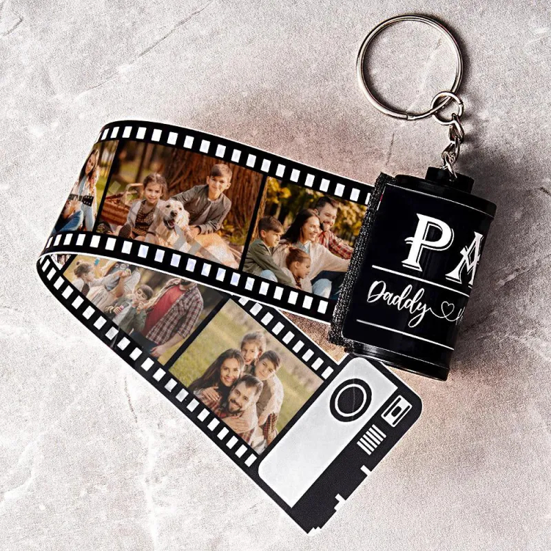 Custom Photo Film Roll Keychain Engravable Shell Camera Keychain Father's Day Gift