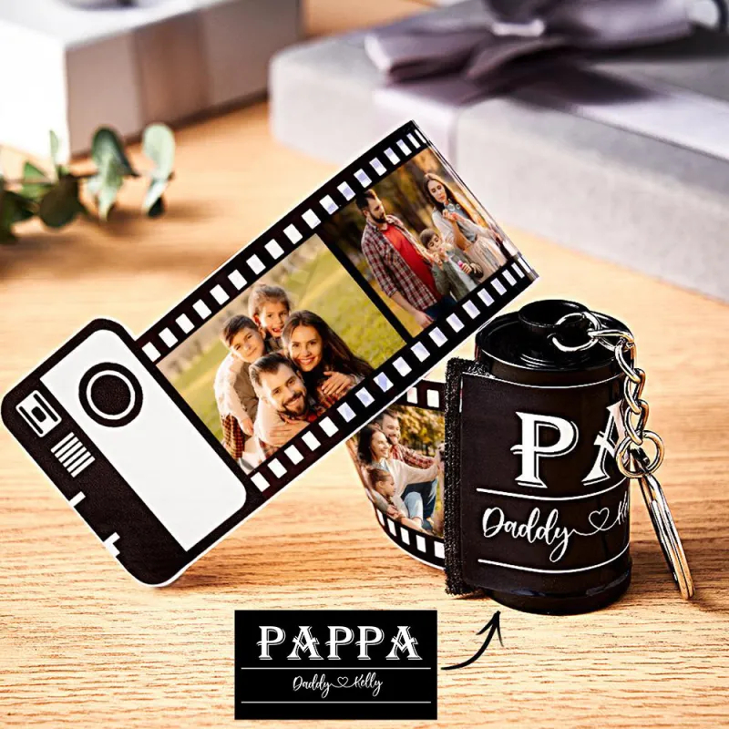 Custom Photo Film Roll Keychain Engravable Shell Camera Keychain Father's Day Gift
