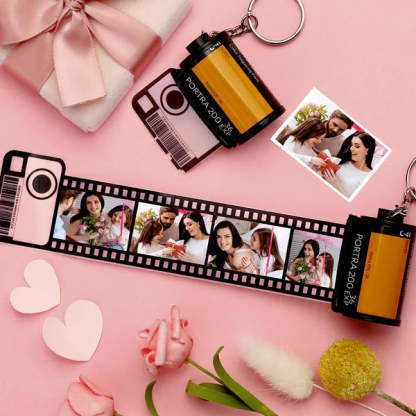 Custom Camera Roll Keychain For Father Personalized Multiphoto Keychain Degradable Material Film Roll Keychain